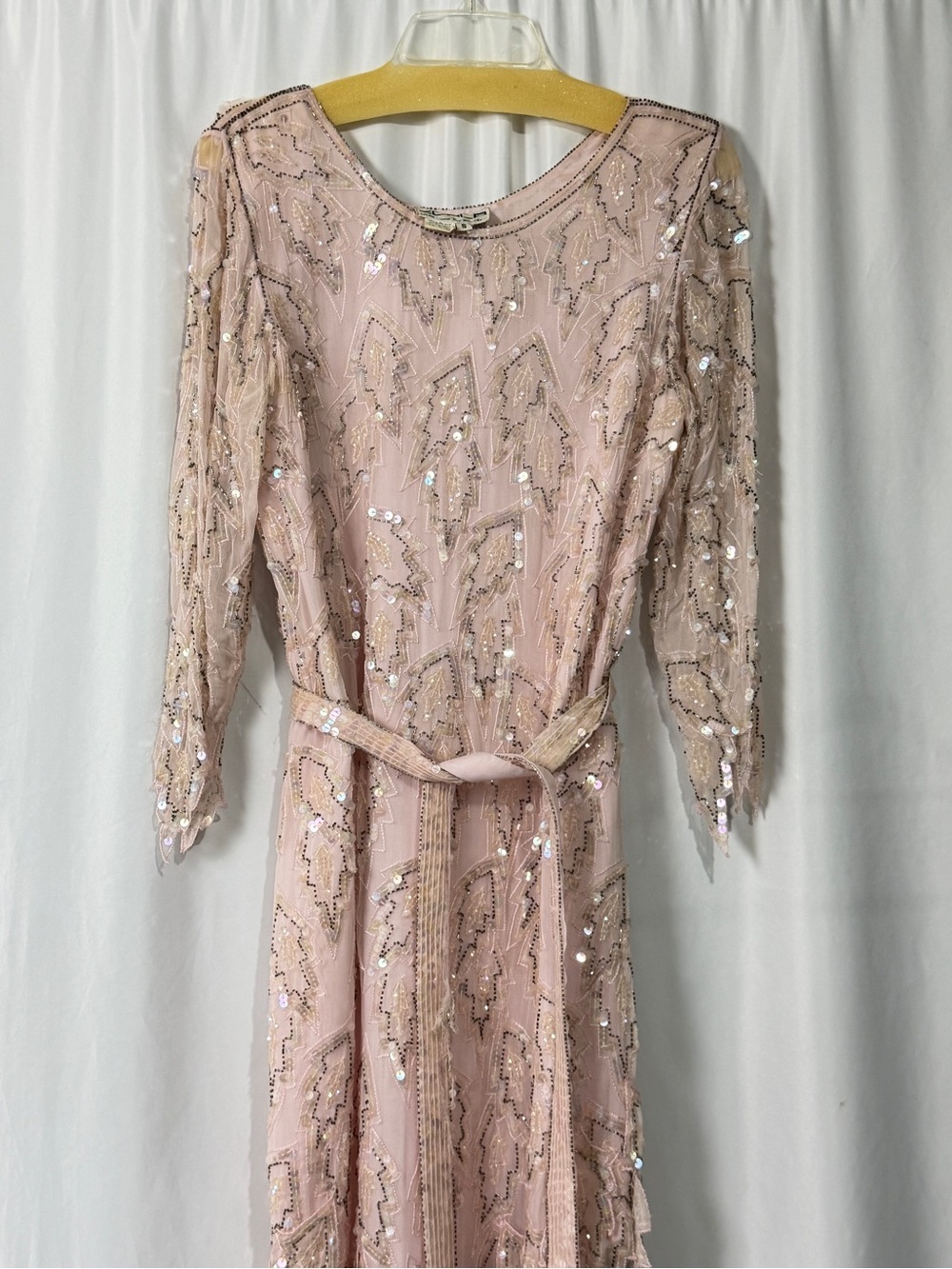 Vintage 80s Scala 100% Silk Beaded Sequin Cocktail Dress Blush Pink Sz S - Picture 2 of 11
